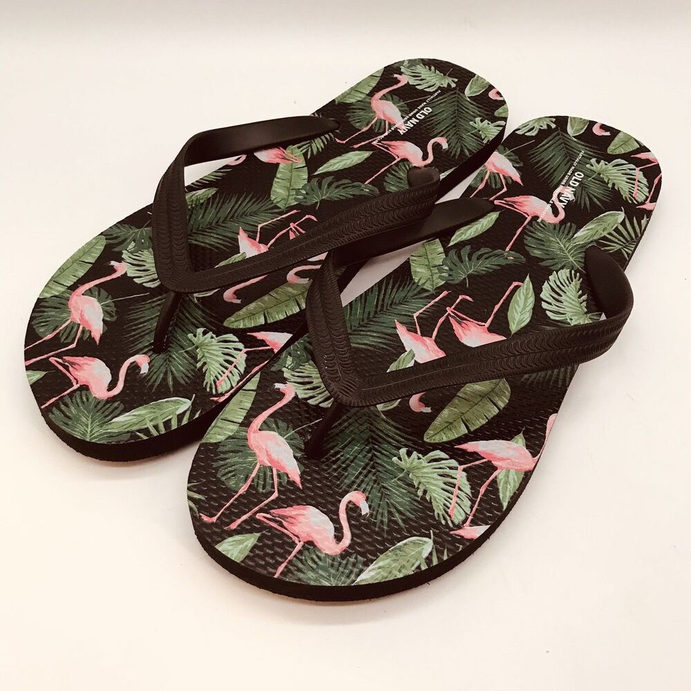 Old Navy Black Flamingo Flip Flop Sandal Men's 12 - 13 Summer Beach Cruise Thong